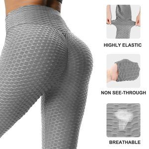 Womens Yoga Pants Anti-Cellulite Bubble Textured Ruched Leggings Butt Lifting